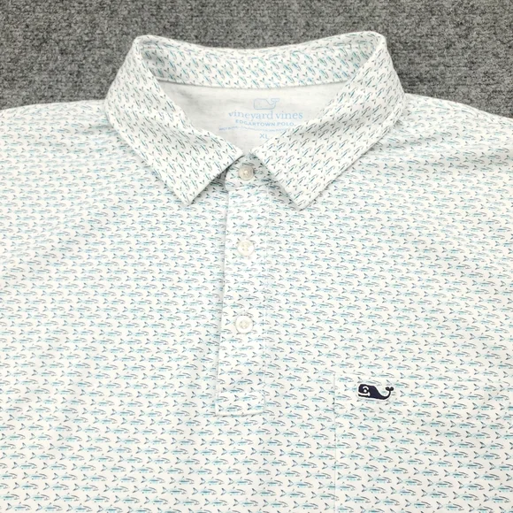 Vineyard Vines Edgartown Polo Shirt Mens XL Fish Print Pima Stretch Performance - Picture 6 of 9